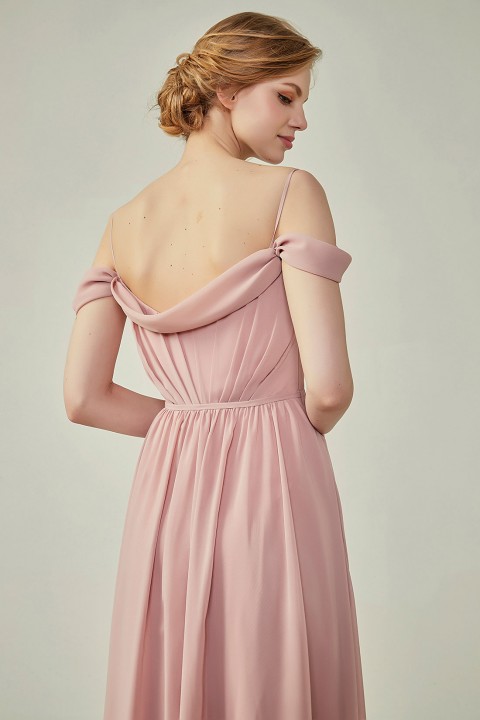 Clearance | A-Line Cold Shoulder Spaghetti Straps Chiffon Bridesmaid Dress with Side Slit