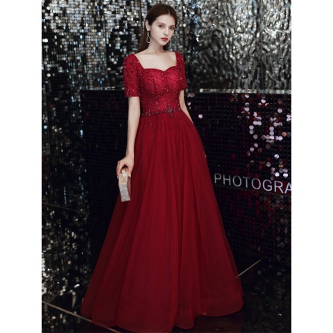 Elegant Sweetheart Neck Beaded & Sequin Decor Tulle Party Dress