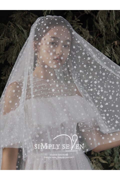 Polka Dot Mesh Long Wedding Veil 