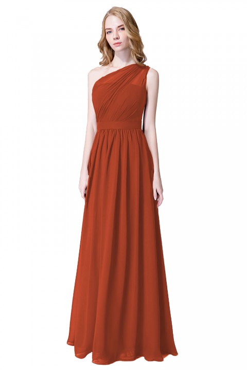 Illusion One-Shoulder Chiffon Pleated Bridesmaid Dress Long