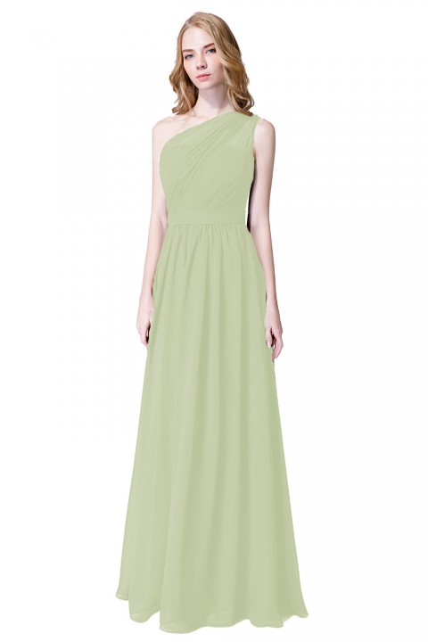 Illusion One-Shoulder Chiffon Pleated Bridesmaid Dress Long