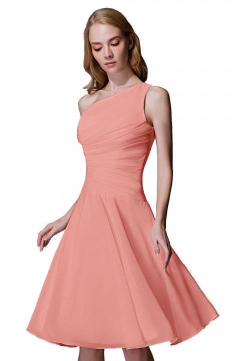 Asymmetrical One-Shoulder Chiffon Ruched Bridesmaid Dress Short