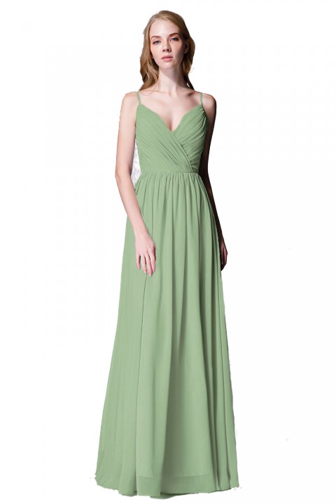 Spaghetti Straps Shell Neck Chiffon Bridesmaid Dress Open-back 