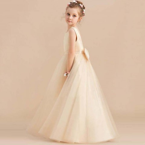 Sleeveless Bow Back Decor Princess Tulle Skirt Flower Girl Dresses