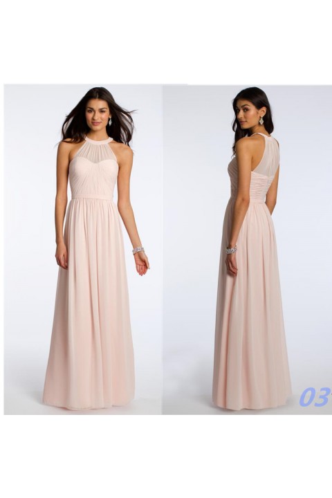 Halter Neck High Waist Pleated Skirt Chiffon Bridesmaid Dress