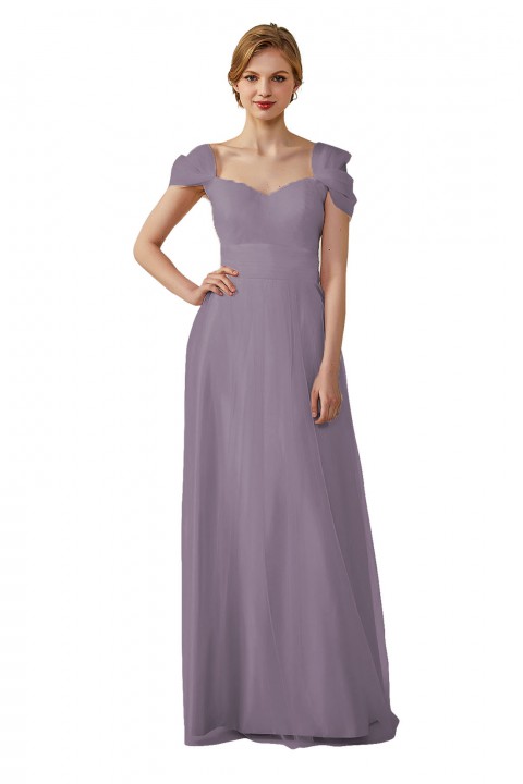 Sweetheart Neckline Cold Shoulder Long V back Tulle Bridesmaid Dress