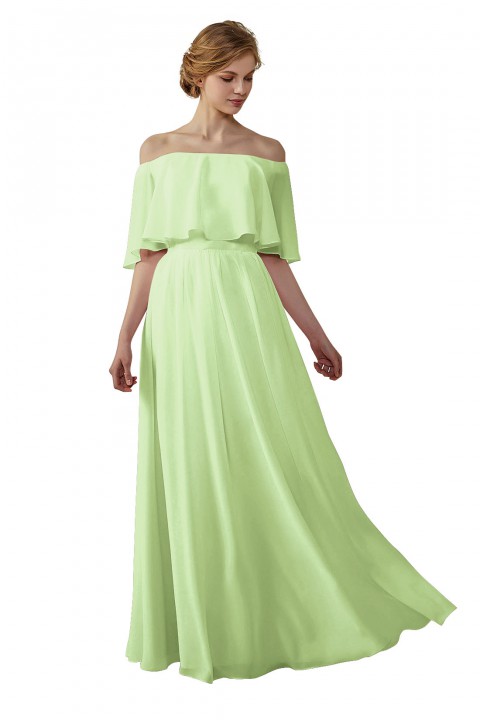 Bohemian Style Off Shoulder Chiffon Flounce Top Bridesmaid Dress