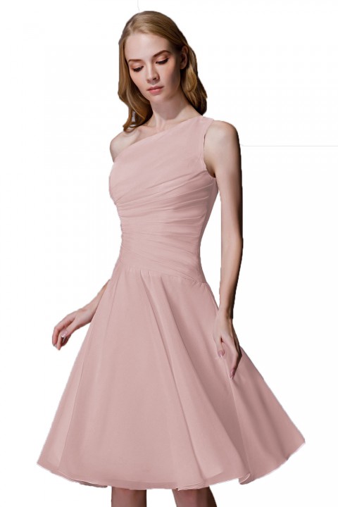 Asymmetrical One-Shoulder Chiffon Ruched Bridesmaid Dress Short