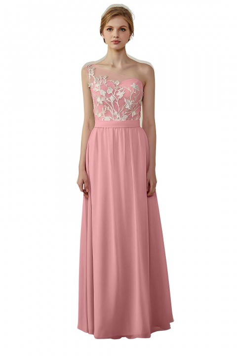 Illusion Sweetheart One Shoulder Lace A-Line Bridesmaid Dress