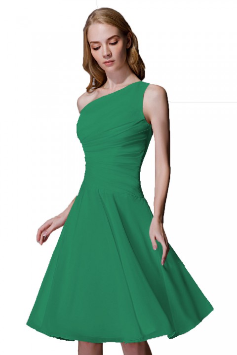 Asymmetrical One-Shoulder Chiffon Ruched Bridesmaid Dress Short