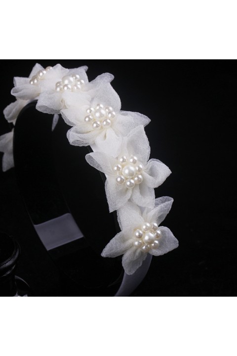White Handmade Pearl Silk Flower Decor Bridal Headband