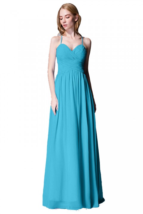 Spaghetti Straps Halter Neckline Front Cascade Bridesmaid Dress with Keyhole Back