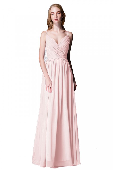 Spaghetti Straps Shell Neck Chiffon Bridesmaid Dress Open-back 