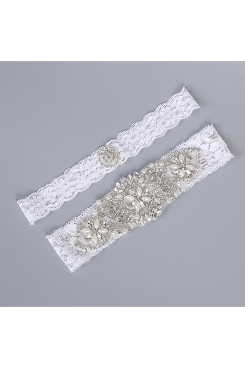 Pearl Crystal Lace Elastic Bridal Garter Set