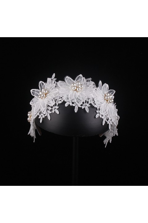 White Handmade Alloy Lace Flower Design Decor Bridal Headband