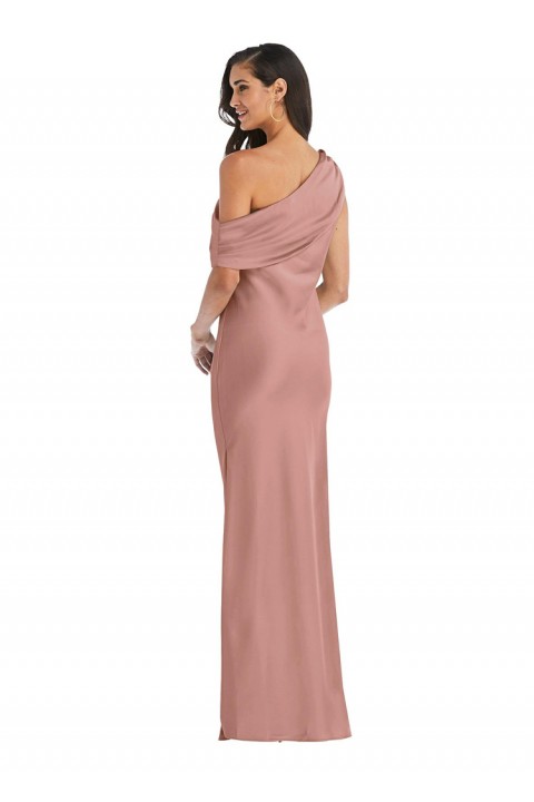 Blush One Shoulder Side Split Satin Bridesmaid Dress