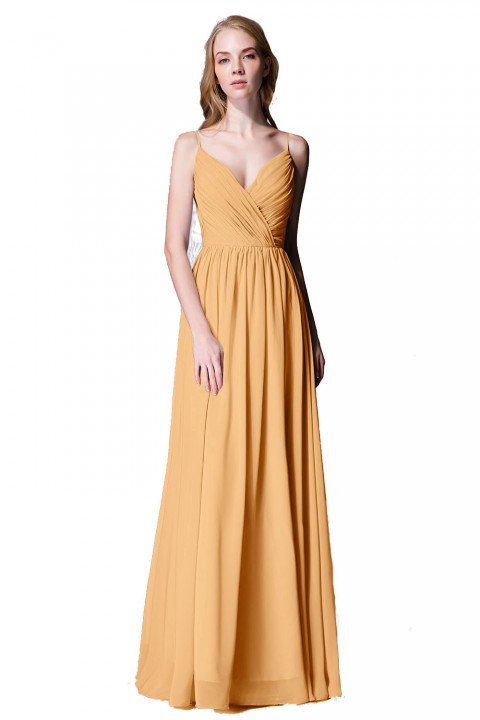 Spaghetti Straps Shell Neck Chiffon Bridesmaid Dress Open-back 