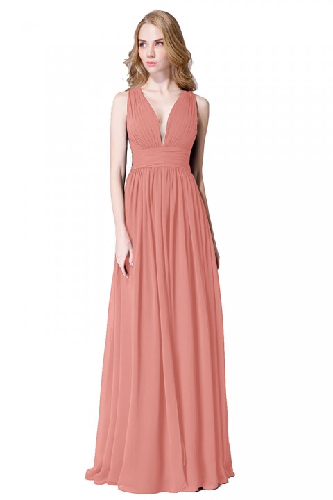 Sexy Deep V-Neck Plunging Silt Bridesmaid Dress with Keyhole Back