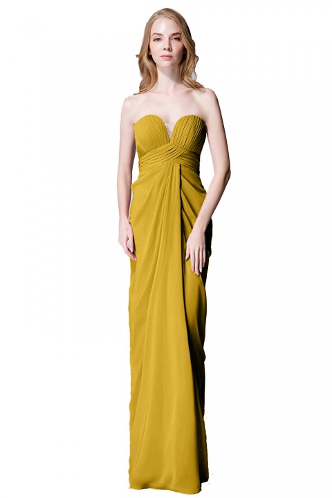 Strapless Sweetheart Chiffon Drape Bridesmaid Dress Long