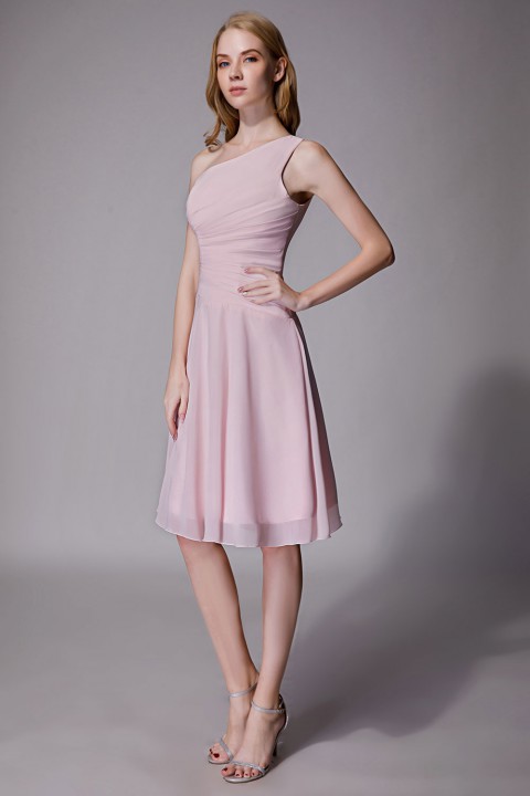 Asymmetrical One-Shoulder Chiffon Ruched Bridesmaid Dress Short