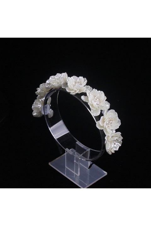White Handmade Pearl Big Flower Design Bridal Headband