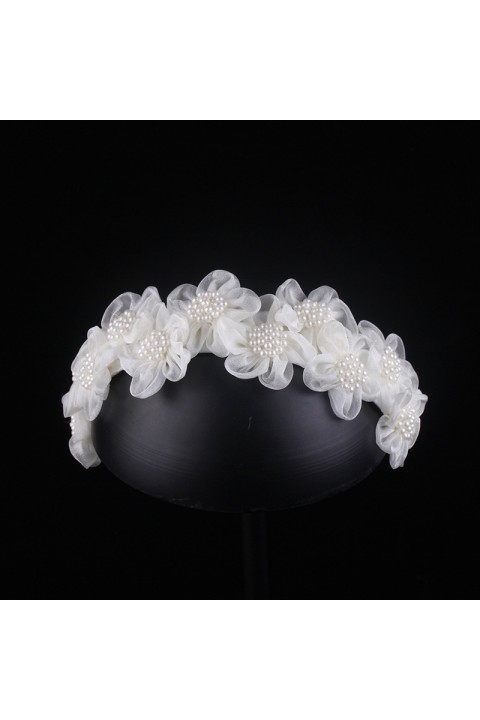 Handmade White Silk Flower Pearl Decor Bridal Headband
