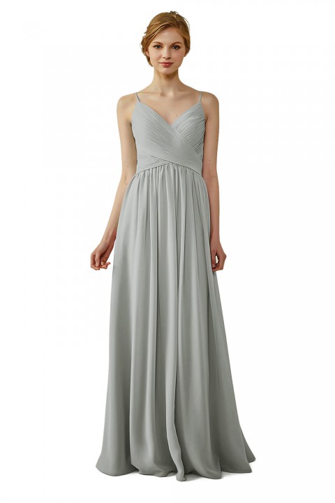 Spaghetti Straps Pleated Low V Back Bridesmaid Dress