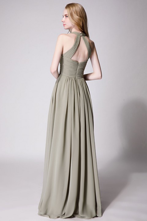 Sophisticated Halter Neckline Keyhole Back Pleated Bridesmaid Dress