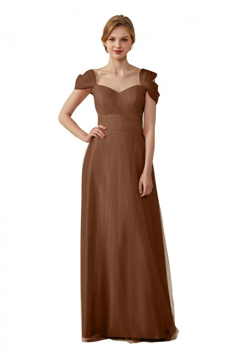 Sweetheart Neckline Cold Shoulder Long V back Tulle Bridesmaid Dress