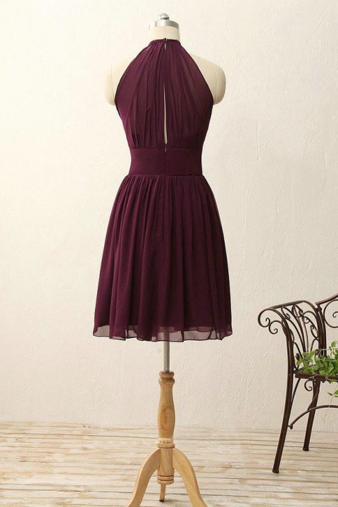 High Halter Bridesmaid Dress With Keyhole Back