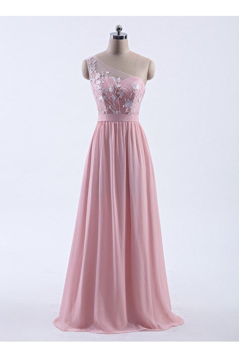 Clearance | Illusion Sweetheart One Shoulder Tulle A-Line Bridesmaid Dress	