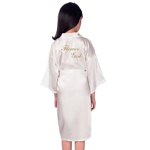 Slogan Printed Silk Junior Robe with Tied Waist