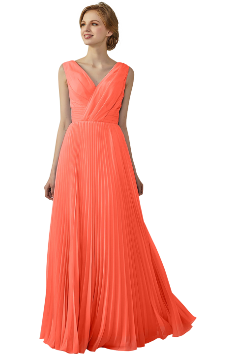 Chiffon V-Neck and V-Back A-Line Pleated Bridesmaid Dress 