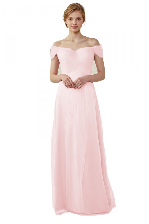 Simple Off the Shoulder Tulle Sweetheart Column Bridesmaid Dress