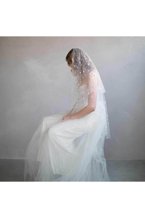White Big Pearl Decor Long Soft Tulle Wedding Bridal Veil With Comb