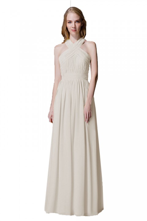 Criss-cross Halter Pleated Chiffon Bridesmaid Dress with Cross-straps Back