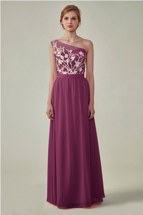 Illusion Sweetheart One Shoulder Lace A-Line Bridesmaid Dress