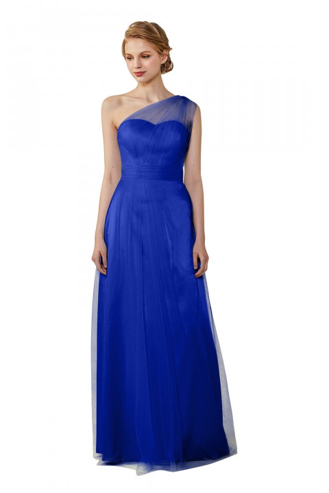 Romantic Illusion One-Shoulder Tulle Open Back Bridesmaid Dress 