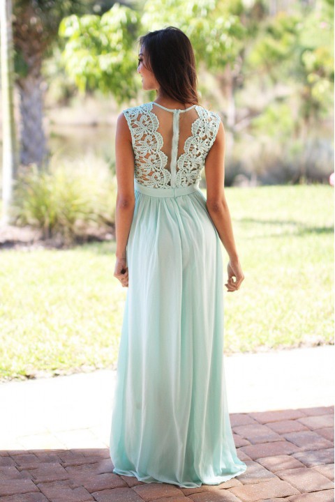 Lace Scoop Illusion Back A-Line Chiffon Bridesmaid Dress Long