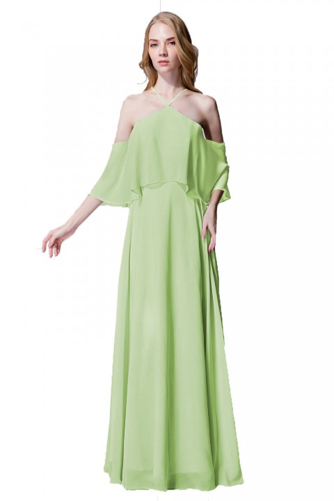 Y-Neck Ruffle Chiffon Multi-wear Bridesmaid Dress Long