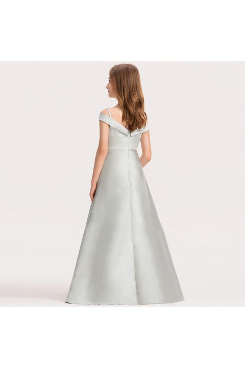 Off Shoulder Straps Bright Satin Junior Bridesmaid Dresses