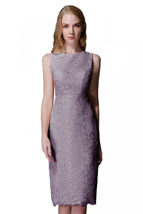 Elegant Boatneck Lace Short Bridesmaid Dress with Keyhole Back