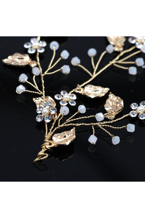Crystal Branch Leaf Shaped Bridal Headpiece