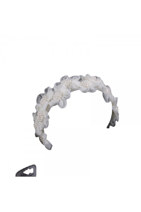 Handmade White Silk Flower Pearl Decor Bridal Headband