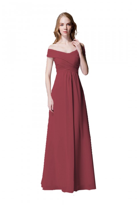 Crisscross Off-the-Shoulder Pleated V-back Bridesmaid Dress Long