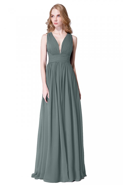 Sexy Deep V-Neck Plunging Silt Bridesmaid Dress with Keyhole Back