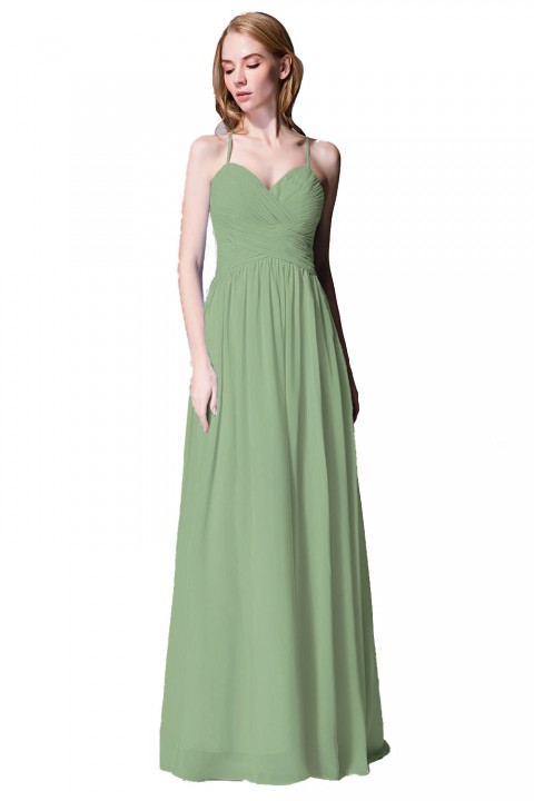 Spaghetti Straps Halter Neckline Front Cascade Bridesmaid Dress with Keyhole Back