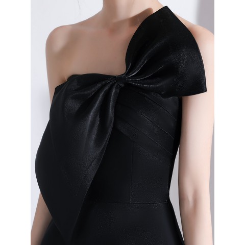 Off Shoulder Big Black Bow Design Sleeveless Velvet Party Dress