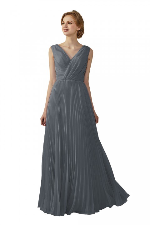 Chiffon V-Neck and V-Back A-Line Pleated Bridesmaid Dress 