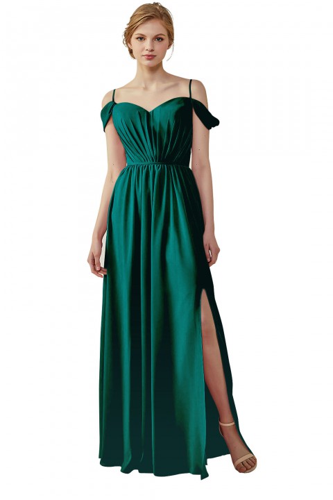 A-Line Cold Shoulder Spaghetti Straps Chiffon Bridesmaid Dress with Side Slit